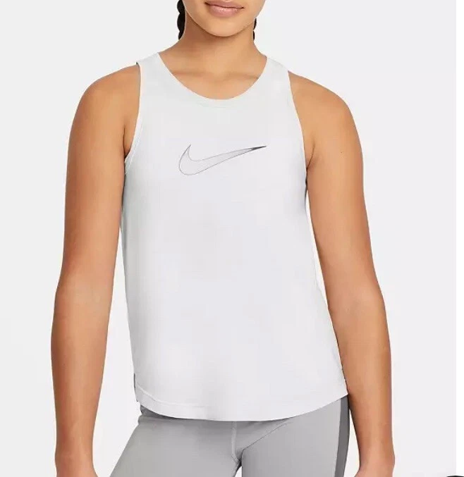 Nike Girls Size Large Dri-Fit Core One Logo Lightweight Training Tank Top White