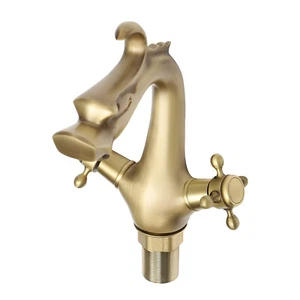 Hot Cold Brass Faucet Gold Dragon Deck Mounted Mixer Taps Bathroom Basin Sink - Picture 1 of 12