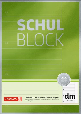 Schulblock Lineatur -dm- BRUNNEN Premium Papier 90g/m² A4, 50 Blatt