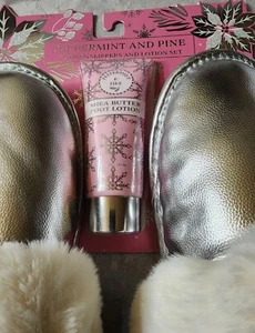 NP Madison Home Silver and Faux Fur Slippers w/Scented Foot Cream Gift Set - Picture 1 of 7