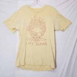 T-shirt Jordan Buckley World Wide MEDIA gialla la vita fa schifo fiammeggiante - Foto 1 di 19