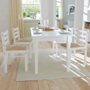 Esszimmerstühle 4 Stk. Weiß Gummibaum Massivholz und Samt - Bild 1 von 6