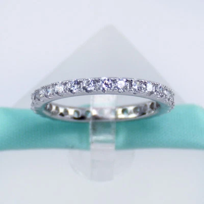 925 Sterling Silver White Cubic Zirconia CZ Crystal Women Eternity Band Wedding - Image 1 of 4