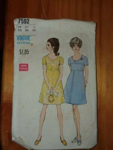 Vogue Sewing Pattern No 7592 One Piece Dress Size 14 Used - Bild 1 von 2