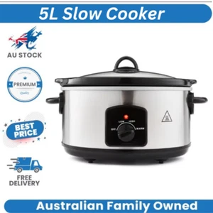 5L Slow Cooker Stainless Steel Dishwasher Safe Overheat Protection Easy To Use - Picture 1 of 6