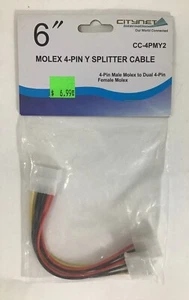 6" 4-Pin Molex Splitter Cable Male to 2 x Female, CC-4PMY2 - Picture 1 of 1