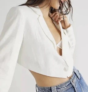Free People Coco Crop Blazer - White Linen M BNWTNew RRP£148 - Picture 1 of 12