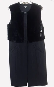 Lafayette 148 Black Vest Wool & Real Fur Snap Long 14/ L/XL NWT Nordstrom $698 - Picture 1 of 9
