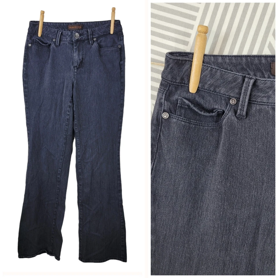 Pantalones de mezclilla Coldwater Creek talla 4 pierna ancha negros acampanados elásticos vintage 28 Foto 1 de 4