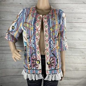 Indigo Moon Heavily Beaded Jacket Medium Colorful Bohemian Style Sequins Ruffle - Picture 1 of 12