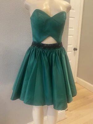 Vestido de graduación Rachel Allan negro esmeralda joya 4047RA talla 6 Foto 1 de 4