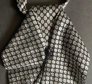 Silver Black VALENTINO Pre Tied Silk Ascot Cravat Plastron Wedding Tie Italy - Picture 1 of 6
