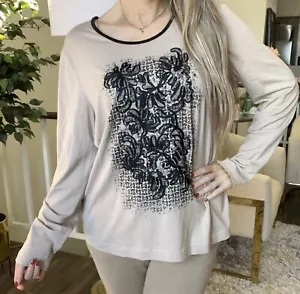 Gerry Weber Vintage Long Sleeves Round Neck Embroidered Front Top Shirt Tan L - Picture 1 of 11