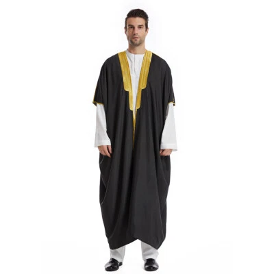 Morocco Robe Muslim Islamic Men Jubba Thobe Open Front Cardigan Arab Clothing - Image 1 of 4