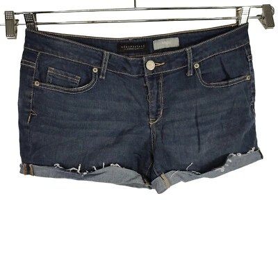 Aeropostale Midi Denim Jean Shorts Cuffed Cut Off Women Size 10 Dark Wash FLAW  - Image 1 of 4