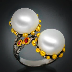 Christmas Gift Natural Fresh Water Pearl Silver 925 Sterling Ring /RVS144 - Picture 1 of 7