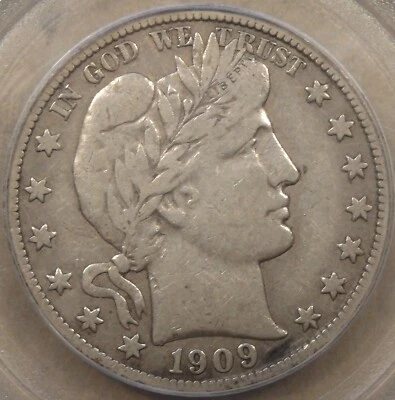 Полдоллара Барбера 1909-S 50c сертифицированные PCGS VF25 - Изображение 1 из 4