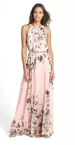 Maxi Vestido Eliza J Rosa Floral Chifón Para Mujer Sin Mangas Lazo Atrás Talla 4 - Imagen 1 de 18