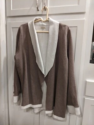 One World Mujer 1X Marrón Marfil Algodón Frente Abierto Manga Larga Cárdigan Suéter Foto 1 de 4