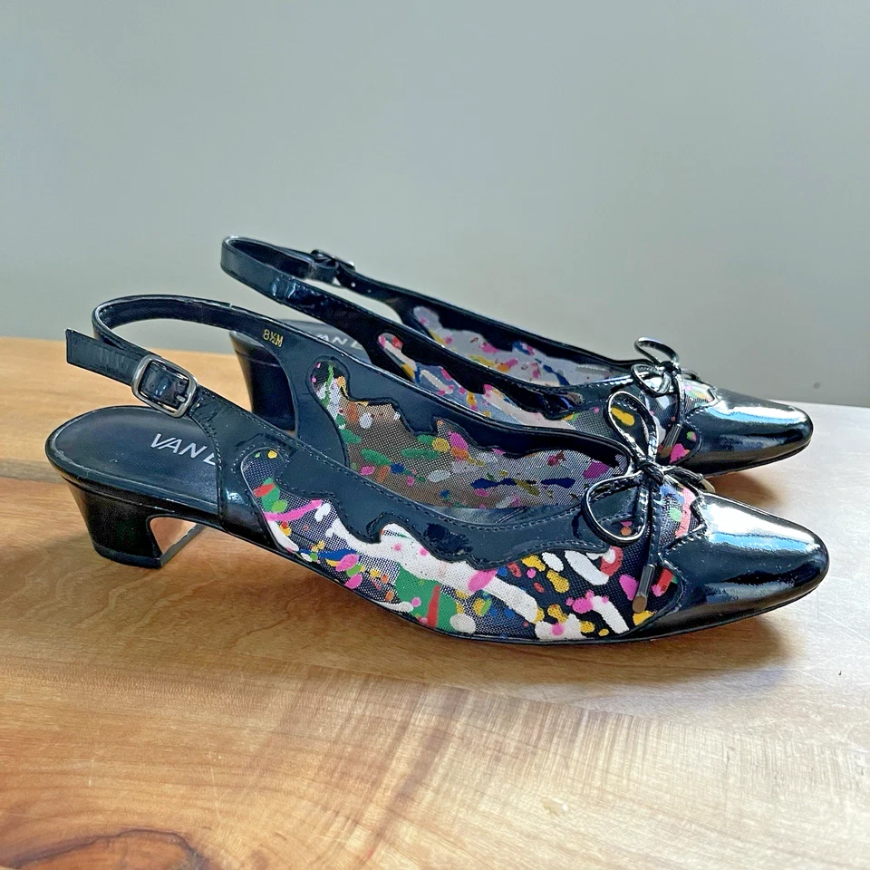 De colección Vaneli charol pintura salpicaduras arco trasero 1.5" tacones negros 8.5 Foto 1 de 4