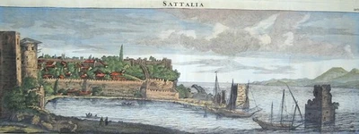 Türkiye, Antalya, vista grande por C. de Bruyn, 1698, Sattalia Foto 1 de 4