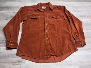 Vintage Darwin Corduroy Button Up Shirt Mens Sz M Rust Red 50s 60s Double Pocket - Picture 1 of 8