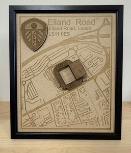 LUFC Elland Road Stadium Print Framed 3D Laser Burned Elland Road Stadium Art - Picture 1 of 10