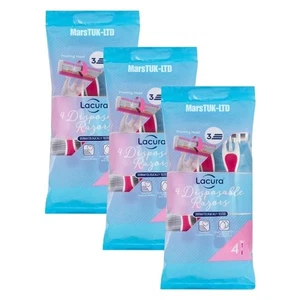 Maquinilla de afeitar desechable Lacura Comfort recubierta de 3 hojas para mujer - 4 paquetes de maquinillas de afeitar x 3 y 6 - Imagen 1 de 5