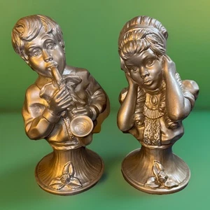 Vtg Universal Statuary Corp. Boy Playing Saxophone & Girl Covering Ears-1971 10” - Picture 1 of 16