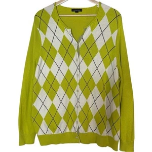 Lands' End Argyle Supima Baumwolle Strickjacke Pullover Größe 2X limettengrün Academia - Bild 1 von 10
