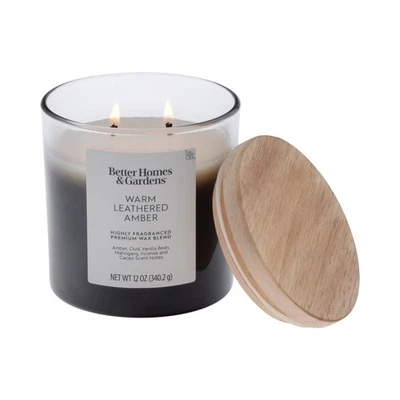 Better Homes and Gardens Cálido Cuero Ámbar Perfumado 2 Mechas Ombre Tarro Vela Foto 1 de 4