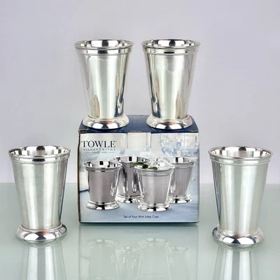 4 tazas de julep Towle plateadas como nuevas de Towle Silvermiths con caja original Foto 1 de 4