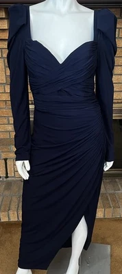 Jovani Navy Ruched Jersey Midi Dress Style 09402 NWT Size 14 - Image 1 of 4