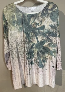 Camiseta Estampada Botánica COLDWATER CREEK Verde Crema Manga 3/4 Camisa Para Mujer’s 2X - Imagen 1 de 6