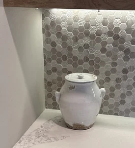 Crackle Pottery Storage Jar Lid -Decorative Kitchen Canister - Cream White - NEW - Picture 1 of 16
