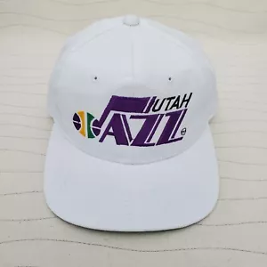 Vintage Utah Jazz NBA Twill Basketball Hat Snapback Cap White Purple Green - Picture 1 of 10