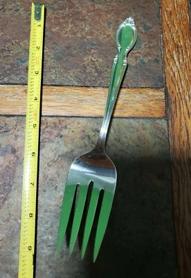 MID CENTURY c1954 PRECIOUS MIRROR 🖼 SILVERPLATED MEAT 🥩 SERVING FORK  - Image 1 of 4