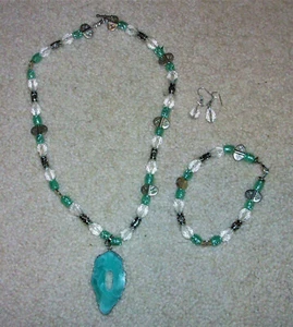 HANDGEMACHTE ACHAT & ACRYL PERLEN HALSKETTE, ARMBAND SET MODESCHMUCK EICHE -B2 - Bild 1 von 3