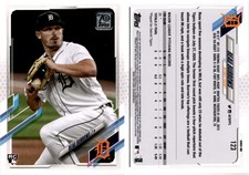 Beau Burrows 2021 Topps Baseball Card 123  Detroit Tigers