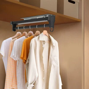 Clothes Rail Retractable Closet Pull Out Rod Hanger Adjustable Wardrobe Rod US - Picture 1 of 20