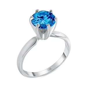 Anillo de compromiso solitario de oro blanco de 18 K redondo azul real sólido de 1,75 quilates - Imagen 1 de 3