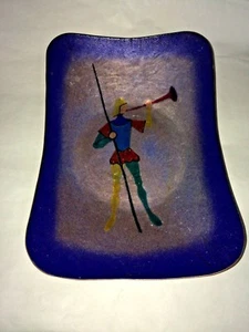 Vintage ITALIEN Emaille auf Metall Kunst Schale blau Emaille bunt Don Quijote Figur - Bild 1 von 9