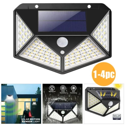 Solar Security Lights 100 LED PIR Motion Sensor Outdoor Garden Wall Lamps 1/2/4 - Image 1 of 4