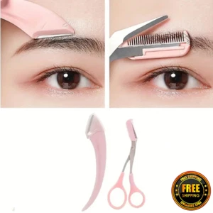 Eyebrow Trimmer Set Stainless Steel Curved Razor Eyebrow Scissors With Comb - Picture 1 of 9