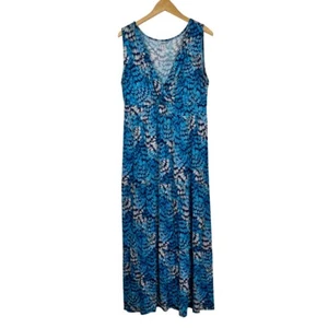 Maxi abito donna St Johns Bay 1X blu grigio senza maniche stampa astratta jersey plus - Foto 1 di 5