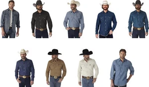 Camisa de trabajo Wrangler para hombre corte vaquero acabado firme Western Snap lisa - Imagen 1 de 48