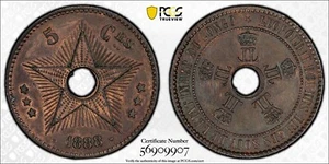 Congo Free State 1888 5 céntimos graduación profesional MS62BN - NO 1888/7 sobreataque - Imagen 1 de 1