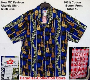 NUEVA CAMISA MD FASHION ALOHA AZUL KOA KAMAKA GUITARRA UKELELE HECHA EN EE. UU. TALLA XL - Imagen 1 de 12