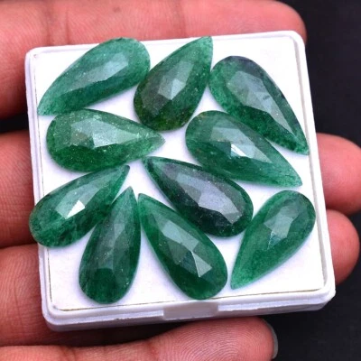 10 Pcs Natural Green Aventurine 21mm-23mm Pear Checker Cut Loose Gemstones Lot - Image 1 of 4
