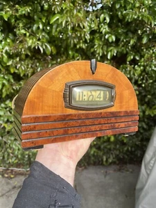 Vintage 1930’s Rare Pennwood Flip Dial Clock Art Deco Wood Case # 1364 Mercury - Picture 1 of 12